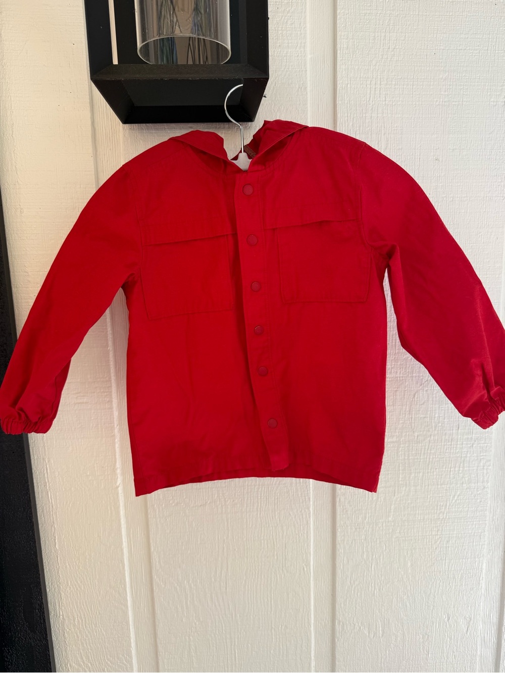Kids Red Button-Up Hooded Lightweight Coat